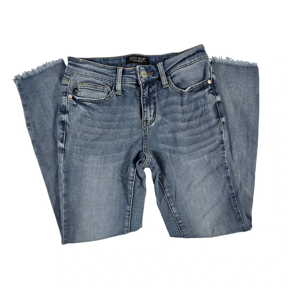 Judy Blue Skinny Fit‎ Distressed Frayed Hem Jeans Medium Wash Women's Size 1/25